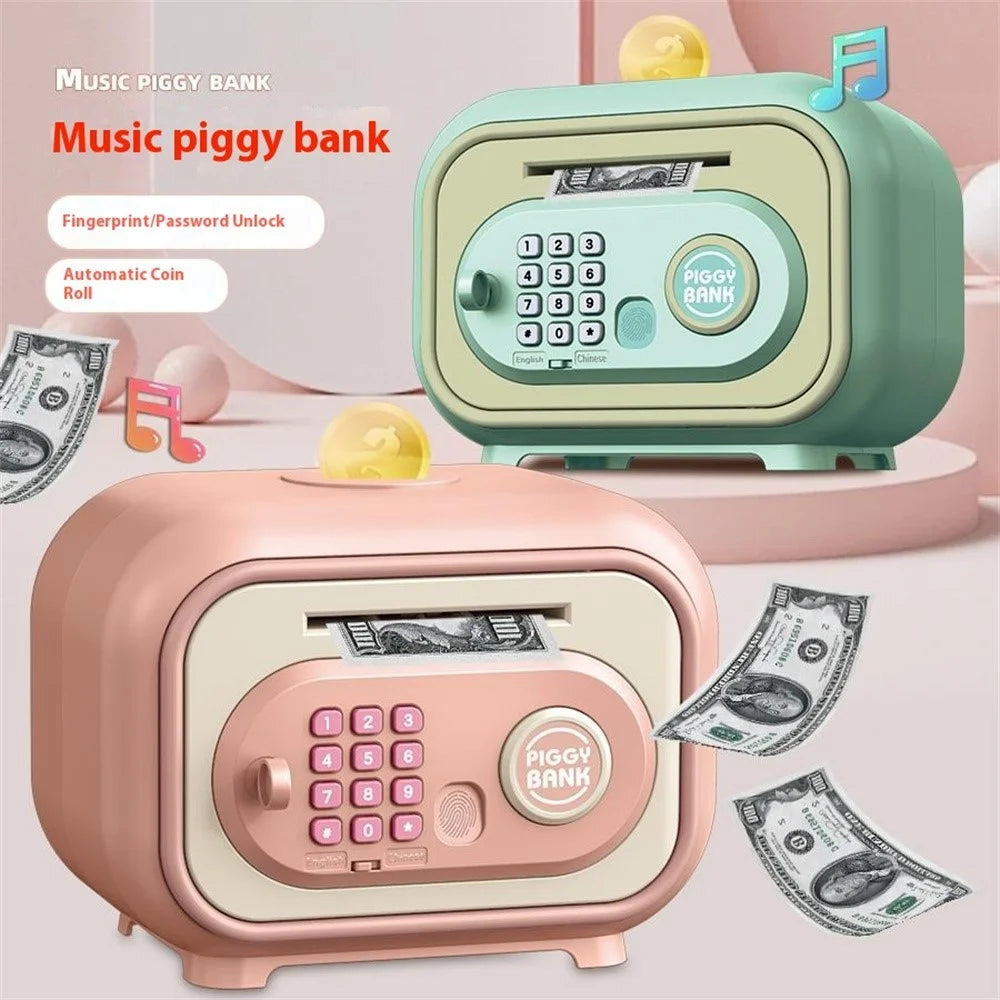 7605 Children Electronic Piggy Bank Smart Fingerprint Automatic Saving Money Box with Key - Pink - 3