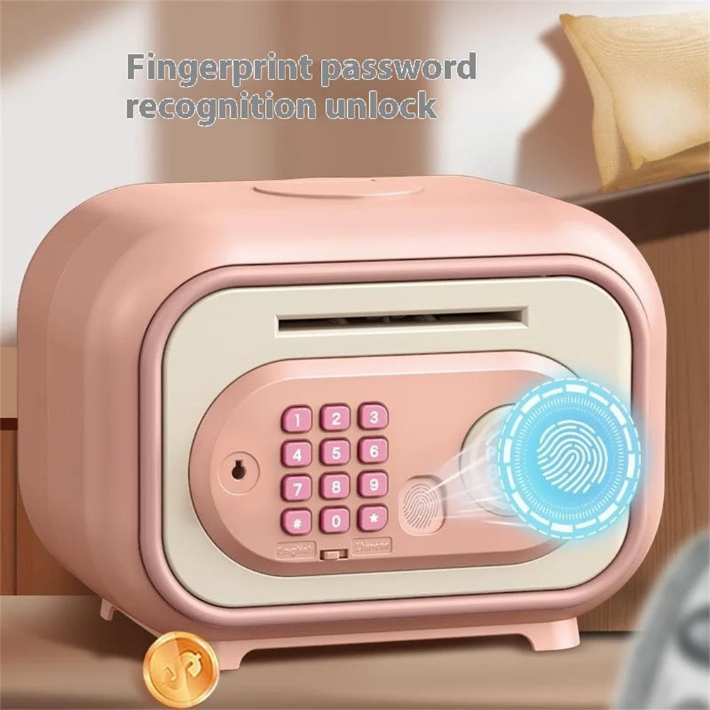 7605 Children Electronic Piggy Bank Smart Fingerprint Automatic Saving Money Box with Key - Pink - 6