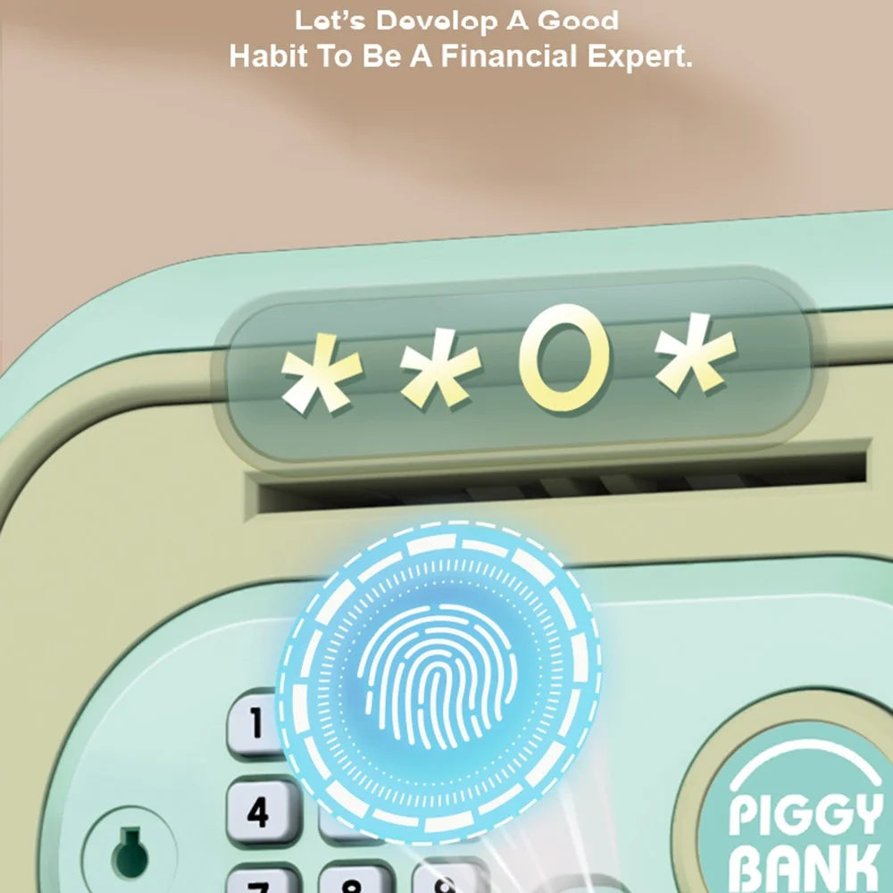 7605 Children Electronic Piggy Bank Smart Fingerprint Automatic Saving Money Box with Key - Pink - 7