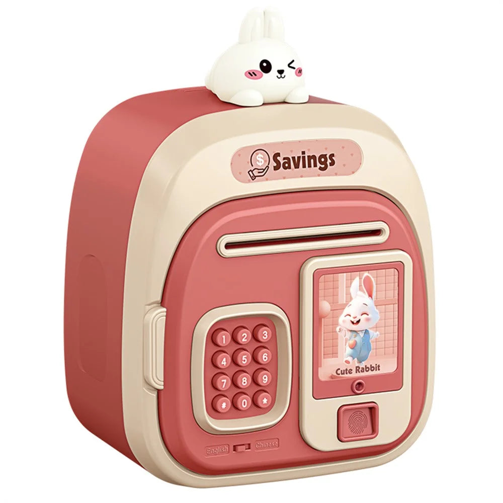 7603 Cartoon Animal Children Electronic Piggy Bank Password + Fingerprint Automatic Saving Money Box - Red - 1