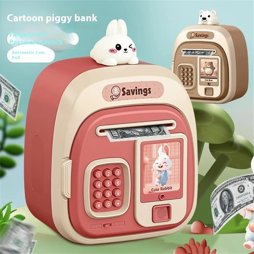7603 Cartoon Animal Children Electronic Piggy Bank Password + Fingerprint Automatic Saving Money Box - Red - 2