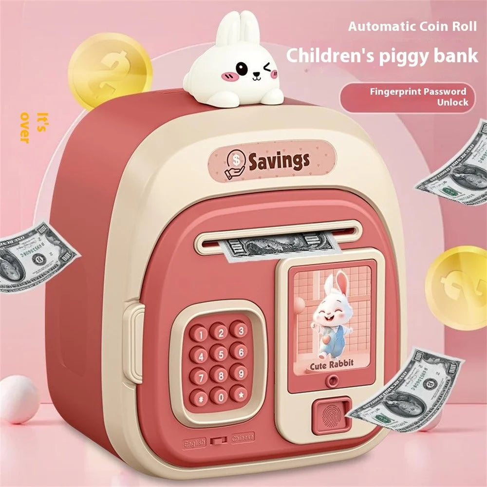 7603 Cartoon Animal Children Electronic Piggy Bank Password + Fingerprint Automatic Saving Money Box - Red - 4