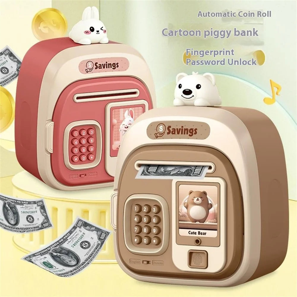 7603 Cartoon Animal Children Electronic Piggy Bank Password + Fingerprint Automatic Saving Money Box - Red - 5