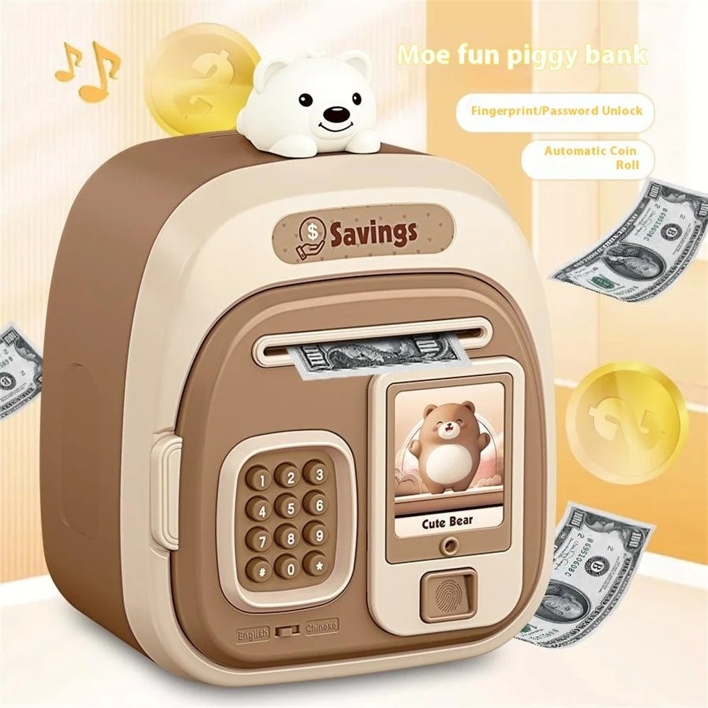 7603 Cartoon Animal Children Electronic Piggy Bank Password + Fingerprint Automatic Saving Money Box - Red - 6