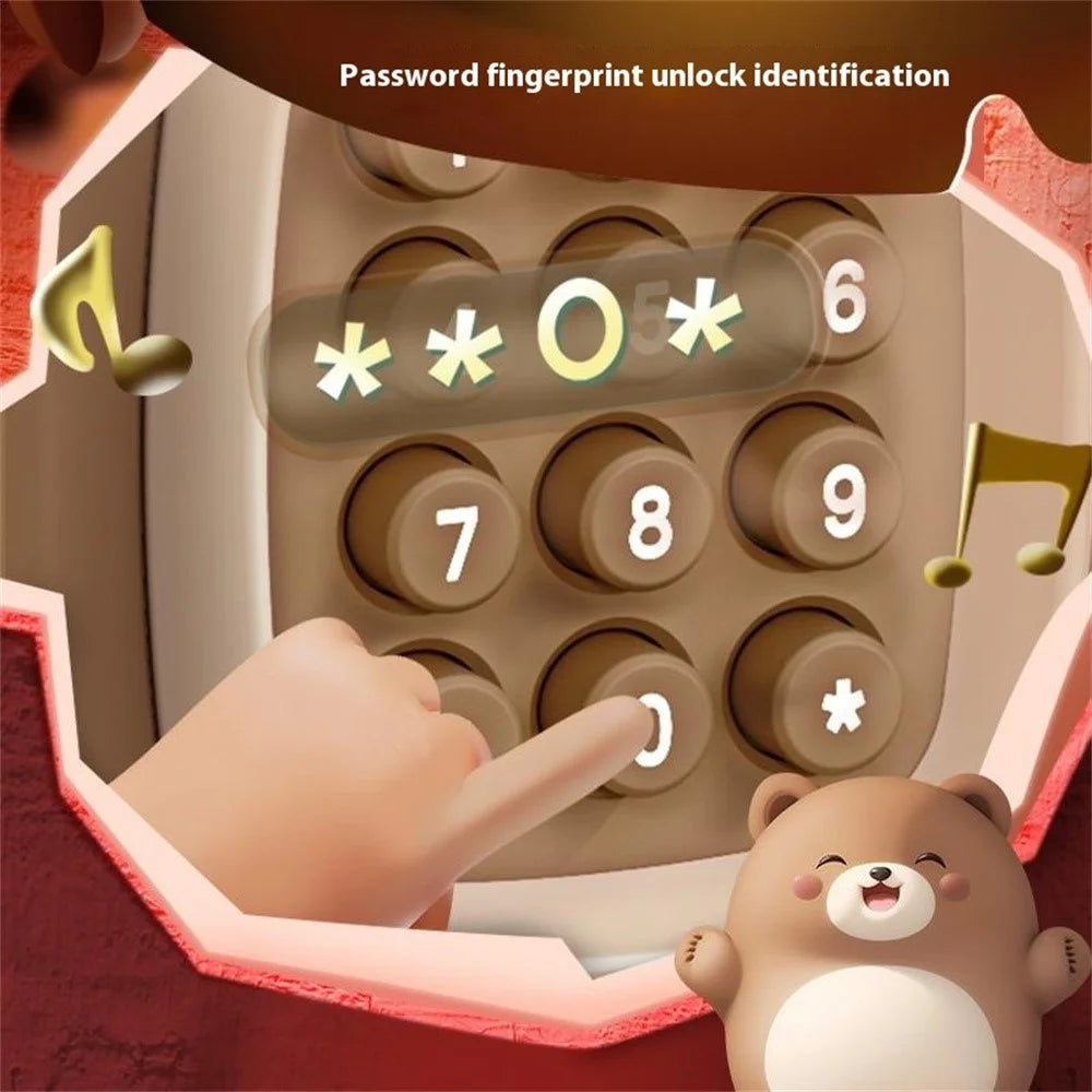 7603 Cartoon Animal Children Electronic Piggy Bank Password + Fingerprint Automatic Saving Money Box - Red - 7