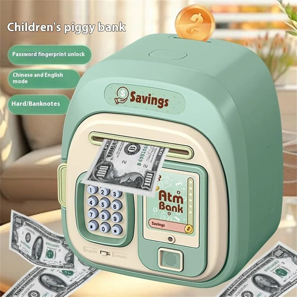 7604 Password + Fingerprint Automatic Saving Money Box Children Electronic Piggy Bank - Green - 2
