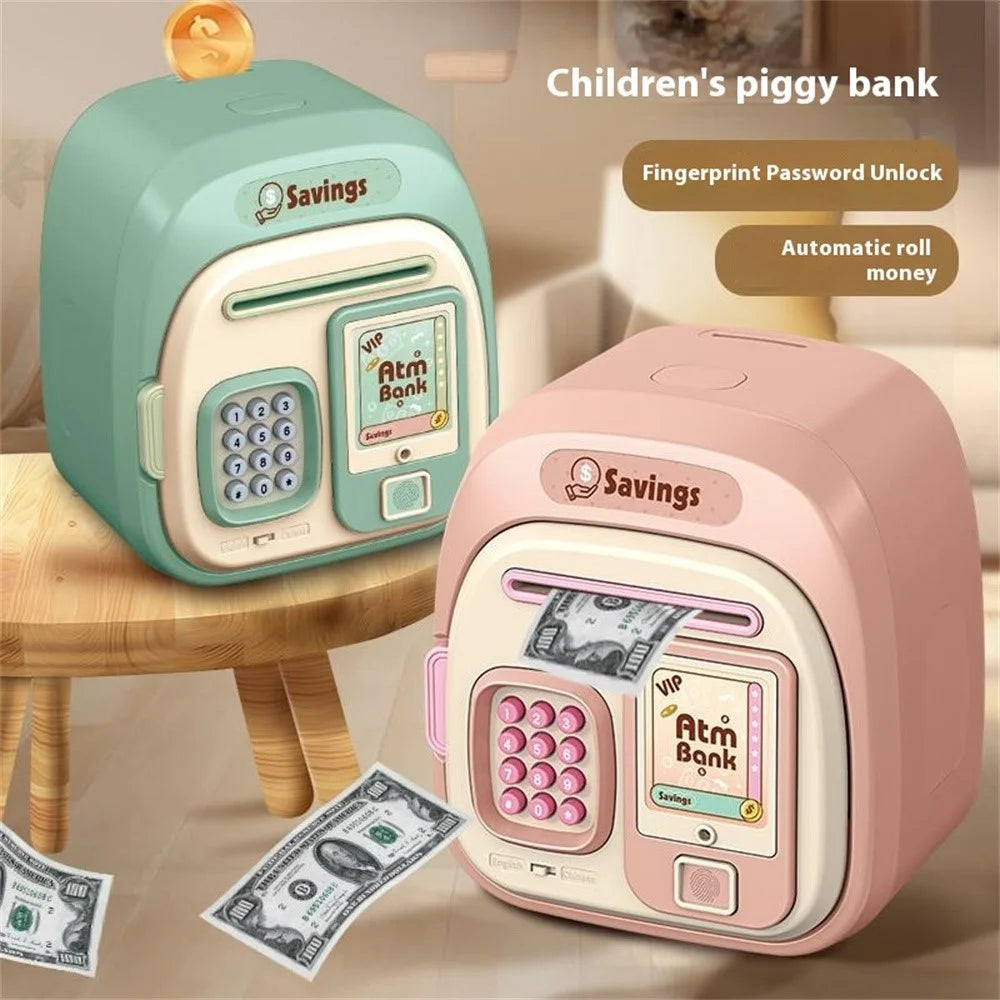 7604 Password + Fingerprint Automatic Saving Money Box Children Electronic Piggy Bank - Green - 3