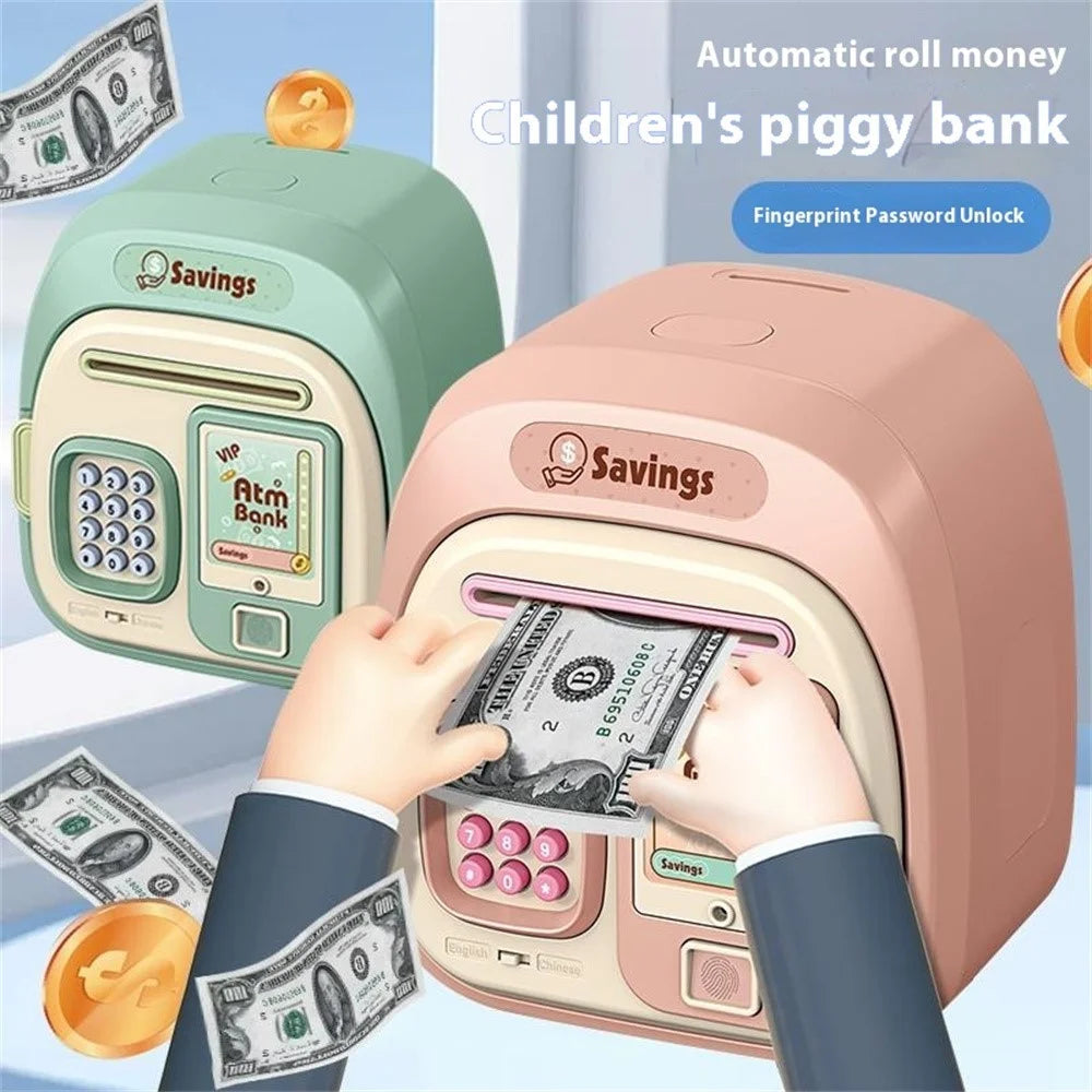 7604 Password + Fingerprint Automatic Saving Money Box Children Electronic Piggy Bank - Green - 4