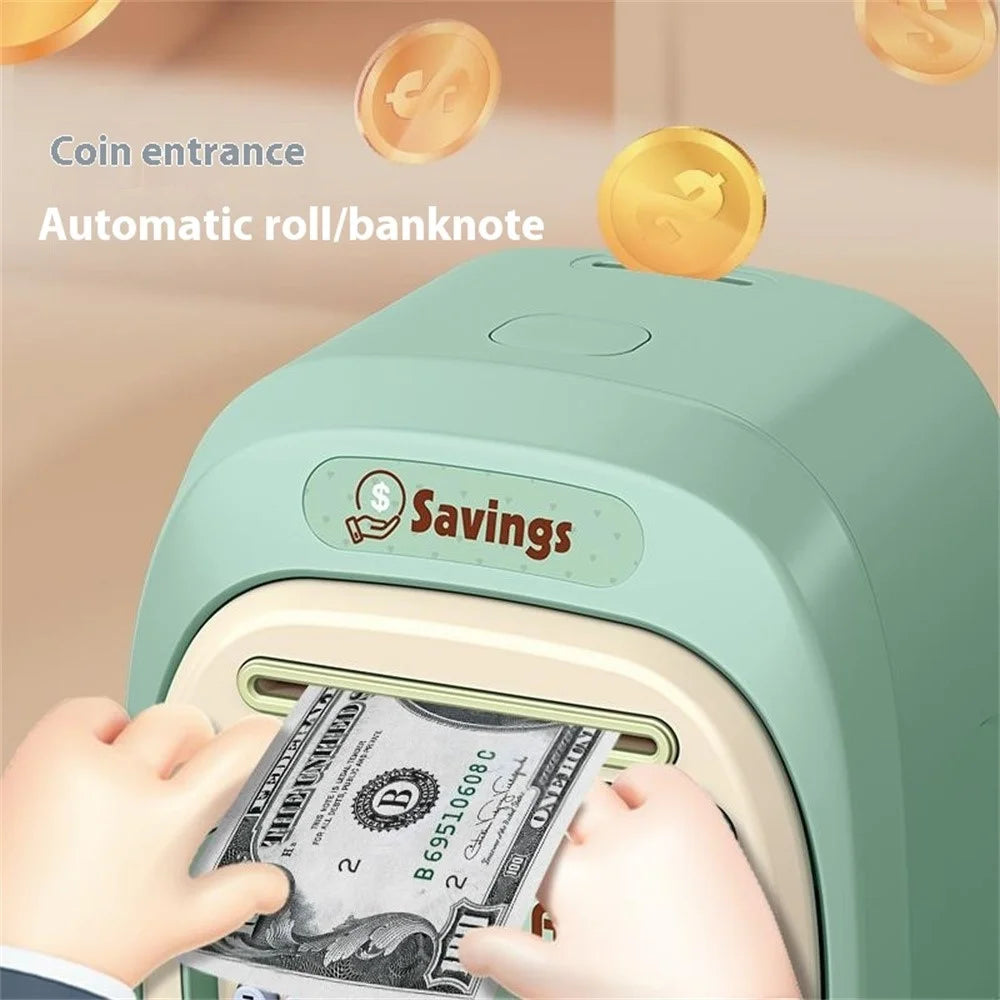 7604 Password + Fingerprint Automatic Saving Money Box Children Electronic Piggy Bank - Green - 7