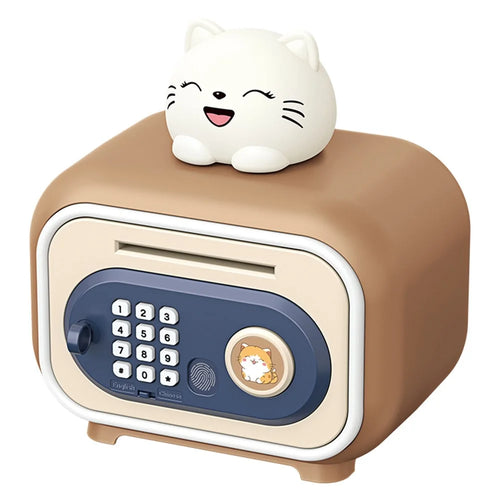 7606 Automatic Money Rolling ATM Deposit Machine Fingerprint / Key Unlock Piggy Bank Toy - Brown - 1