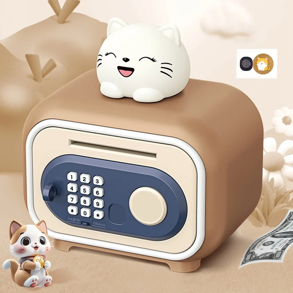 7606 Automatic Money Rolling ATM Deposit Machine Fingerprint / Key Unlock Piggy Bank Toy - Brown - 2
