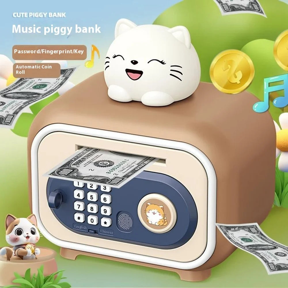 7606 Automatic Money Rolling ATM Deposit Machine Fingerprint / Key Unlock Piggy Bank Toy - Brown - 3