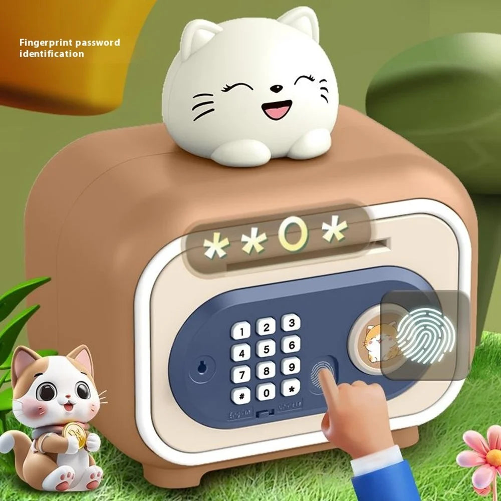 7606 Automatic Money Rolling ATM Deposit Machine Fingerprint / Key Unlock Piggy Bank Toy - Brown - 4