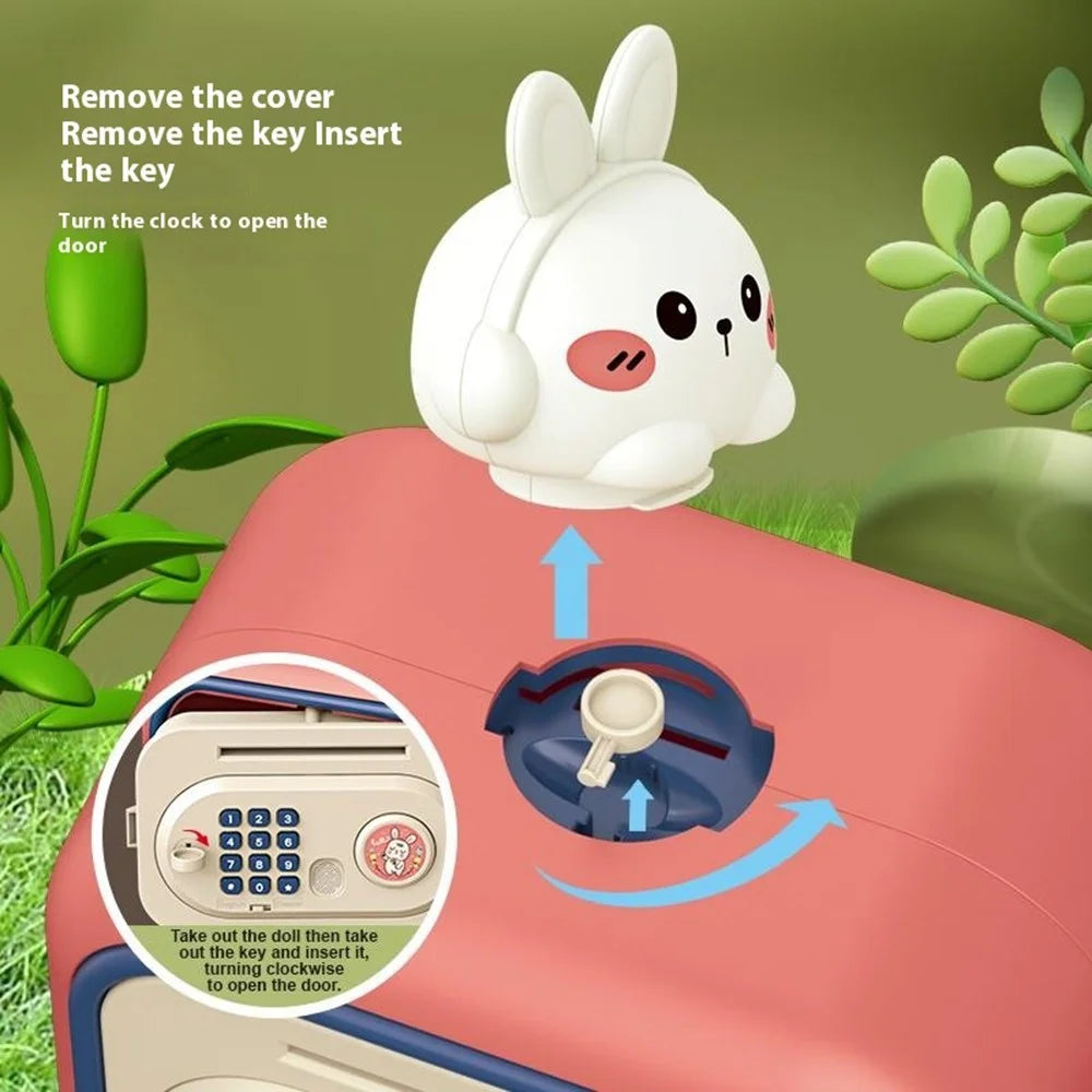 7606 Automatic Money Rolling ATM Deposit Machine Fingerprint / Key Unlock Piggy Bank Toy - Brown - 6