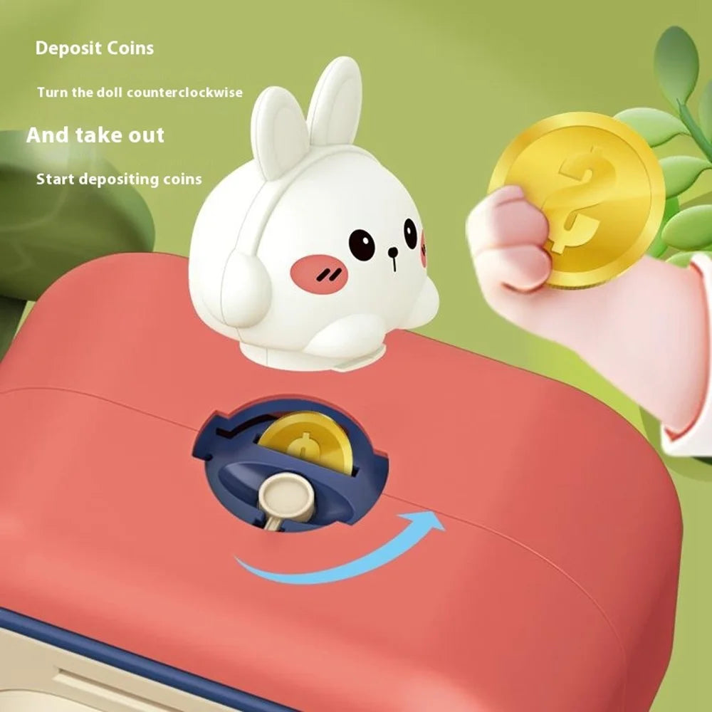 7606 Automatic Money Rolling ATM Deposit Machine Fingerprint / Key Unlock Piggy Bank Toy - Brown - 7