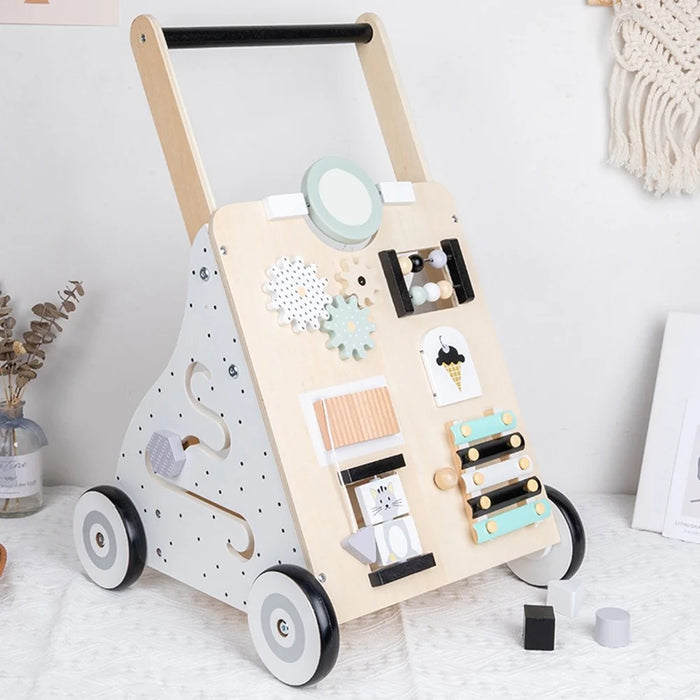 Multifunction Baby Walker Learning Walking Cart Wooden Newborn Stroller Early Education Toy - 3