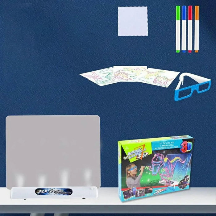 3D Fluorescent Drawing Board 16 x 12cm Light Up Writing Pad Doodle Board Educational Toy for Kids - Dinosaur Style - 1