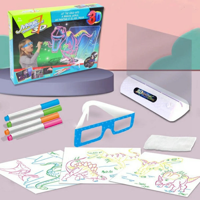 3D Fluorescent Drawing Board 16 x 12cm Light Up Writing Pad Doodle Board Educational Toy for Kids - Dinosaur Style - 4