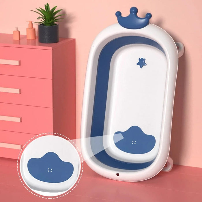 Baby Bath Tub Foldable Bathtub Inner Anti-slip Pad Large Shower Bathing Basin - Blue - 5