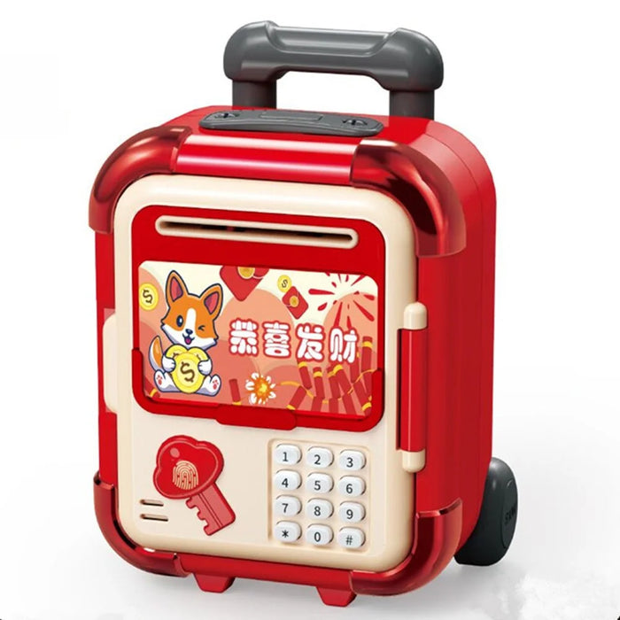 2629-T7 / T8 Automatic Piggy Bank for Kids Rolling Luggage Design with Music, Smart Password Lock, Fingerprint Recognition, Savings Toy - Red - 1