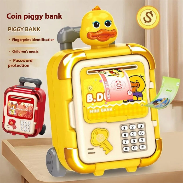 2629-T7 / T8 Automatic Piggy Bank for Kids Rolling Luggage Design with Music, Smart Password Lock, Fingerprint Recognition, Savings Toy - Red - 4
