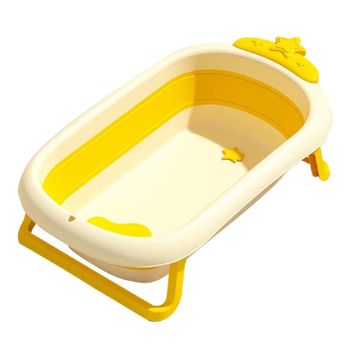 Cartoon Children Bathtub Baby Newborn Folding Bath Bucket with Heat Sensitive Drain Plug ST - Yellow - 1