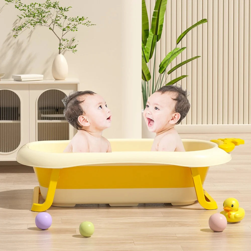 Cartoon Children Bathtub Baby Newborn Folding Bath Bucket with Heat Sensitive Drain Plug ST - Yellow - 2
