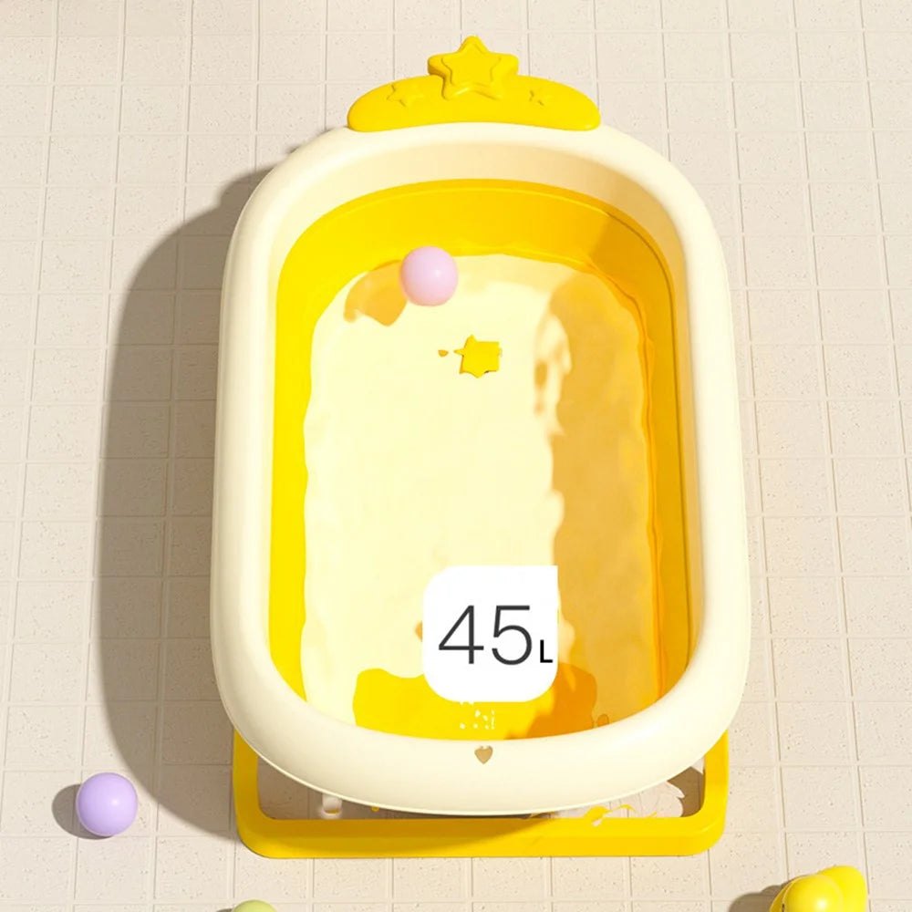 Cartoon Children Bathtub Baby Newborn Folding Bath Bucket with Heat Sensitive Drain Plug ST - Yellow - 3