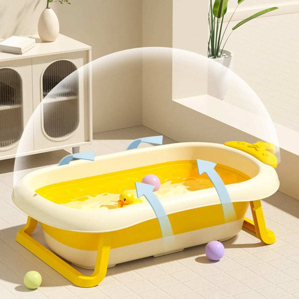 Cartoon Children Bathtub Baby Newborn Folding Bath Bucket with Heat Sensitive Drain Plug ST - Yellow - 4