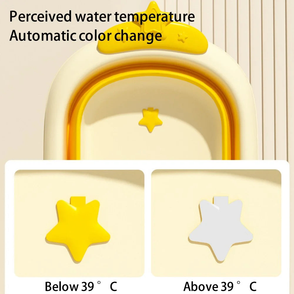 Cartoon Children Bathtub Baby Newborn Folding Bath Bucket with Heat Sensitive Drain Plug ST - Yellow - 5