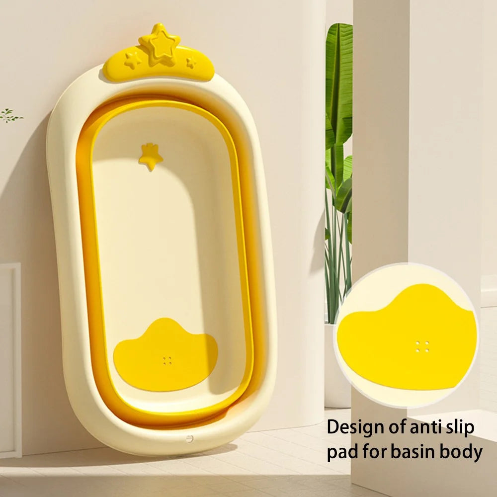 Cartoon Children Bathtub Baby Newborn Folding Bath Bucket with Heat Sensitive Drain Plug ST - Yellow - 6