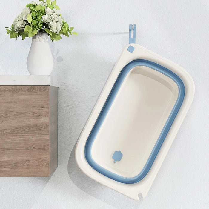 Foldable Baby TPE Bathtub Folding Toddler Bath Tub Infants Girls Boys Bathing Basin for Home, Travel, Size: L - Blue - 3