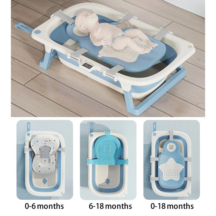 Foldable Baby TPE Bathtub Folding Toddler Bath Tub Infants Girls Boys Bathing Basin for Home, Travel, Size: L - Blue - 6