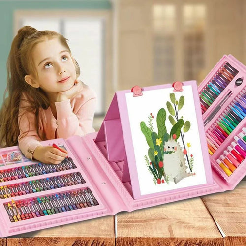 208Pcs Colored Pencils Crayons Watercolor Pen Set for Students Drawing Sketching Painting Kit - Pink - 1