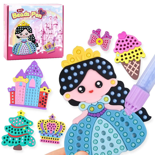 DQ25-2 DIY Beading Art Kit for Kids 9 Pattern Press-On Beads Set Creative Princess Toy Educational Craft - 1