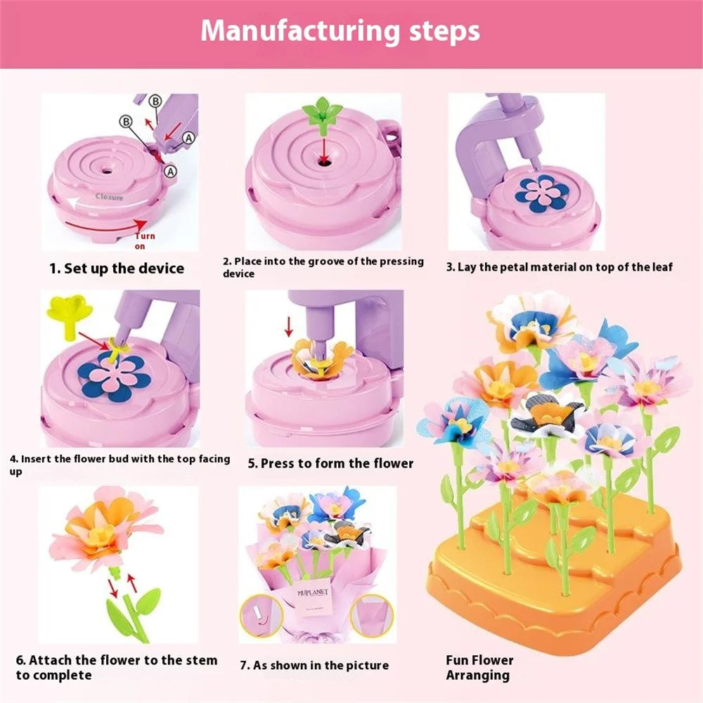 2629-T37A Handmade Fabric Bouquet Set for Kids Flower Crafts Embossing Machine Puzzle Toy - 7