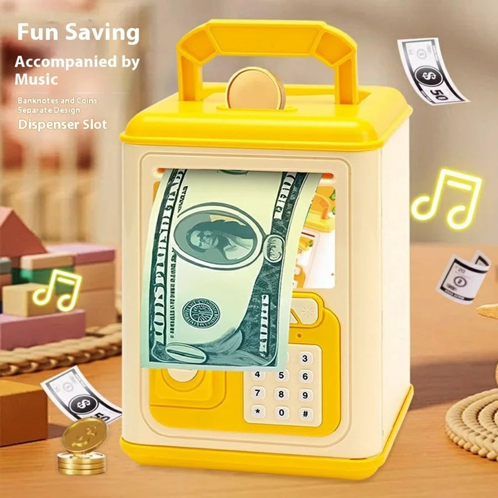 WF990-17 Creative ATM Money Saving Box for Kids Electronic Automatic Bill Rolling Piggy Bank with Password and Key - Yellow - 2