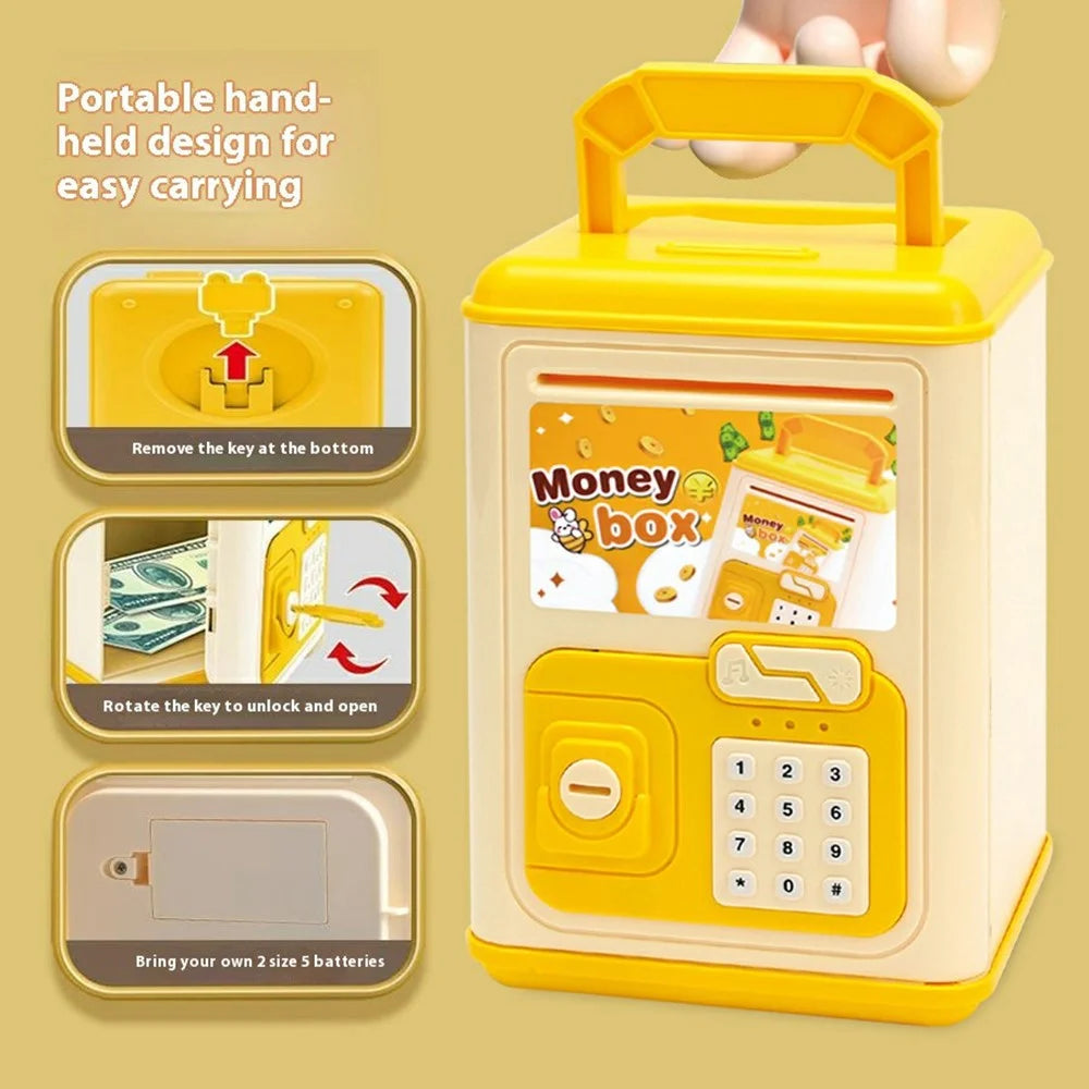 WF990-17 Creative ATM Money Saving Box for Kids Electronic Automatic Bill Rolling Piggy Bank with Password and Key - Yellow - 4