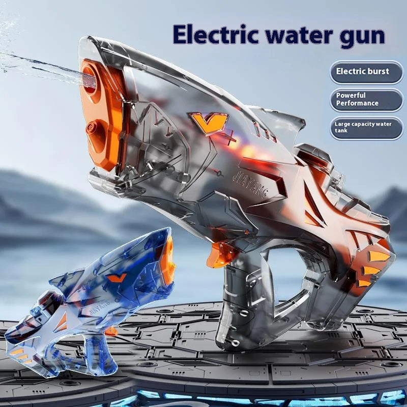 Electric Shark Water Gun for Kids 800ml Rechargeable Continuous Spray Pool Toy with LED Lights - Transparent Gray - 3