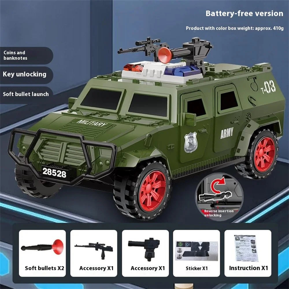 QY28528E Money Truck Piggy Bank for Kids Manual Opening Door Savings Box Creative Toy Car Model for Boys - Green - 2