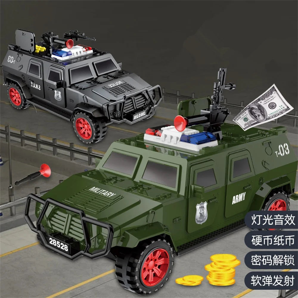 QY28528E Money Truck Piggy Bank for Kids Manual Opening Door Savings Box Creative Toy Car Model for Boys - Green - 3