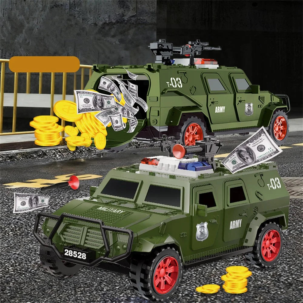 QY28528E Money Truck Piggy Bank for Kids Manual Opening Door Savings Box Creative Toy Car Model for Boys - Green - 4