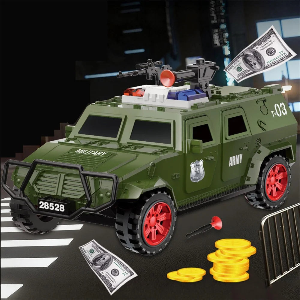 QY28528E Money Truck Piggy Bank for Kids Manual Opening Door Savings Box Creative Toy Car Model for Boys - Green - 5