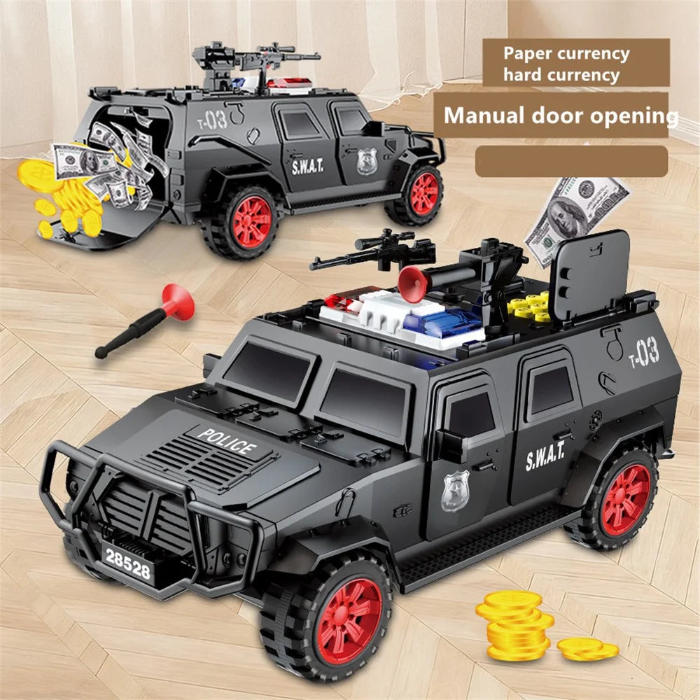 QY28528E Money Truck Piggy Bank for Kids Manual Opening Door Savings Box Creative Toy Car Model for Boys - Green - 6