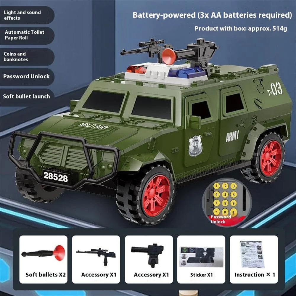 QY29528E Kids Electric Money Bank Armored Truck Automatic Bill Rolling Savings Box Creative Vehicle Toy for Boys - Green - 2