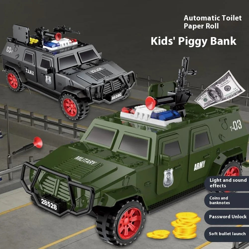 QY29528E Kids Electric Money Bank Armored Truck Automatic Bill Rolling Savings Box Creative Vehicle Toy for Boys - Green - 3