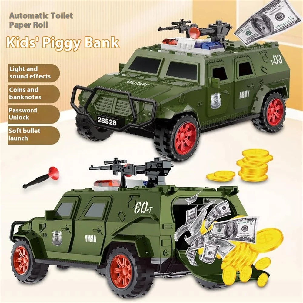 QY29528E Kids Electric Money Bank Armored Truck Automatic Bill Rolling Savings Box Creative Vehicle Toy for Boys - Green - 4