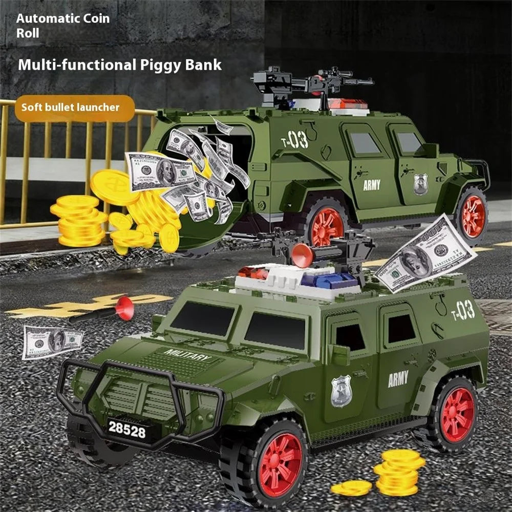 QY29528E Kids Electric Money Bank Armored Truck Automatic Bill Rolling Savings Box Creative Vehicle Toy for Boys - Green - 5