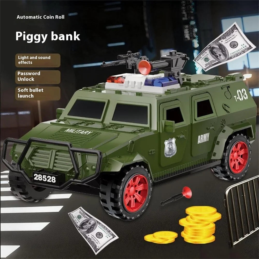 QY29528E Kids Electric Money Bank Armored Truck Automatic Bill Rolling Savings Box Creative Vehicle Toy for Boys - Green - 6