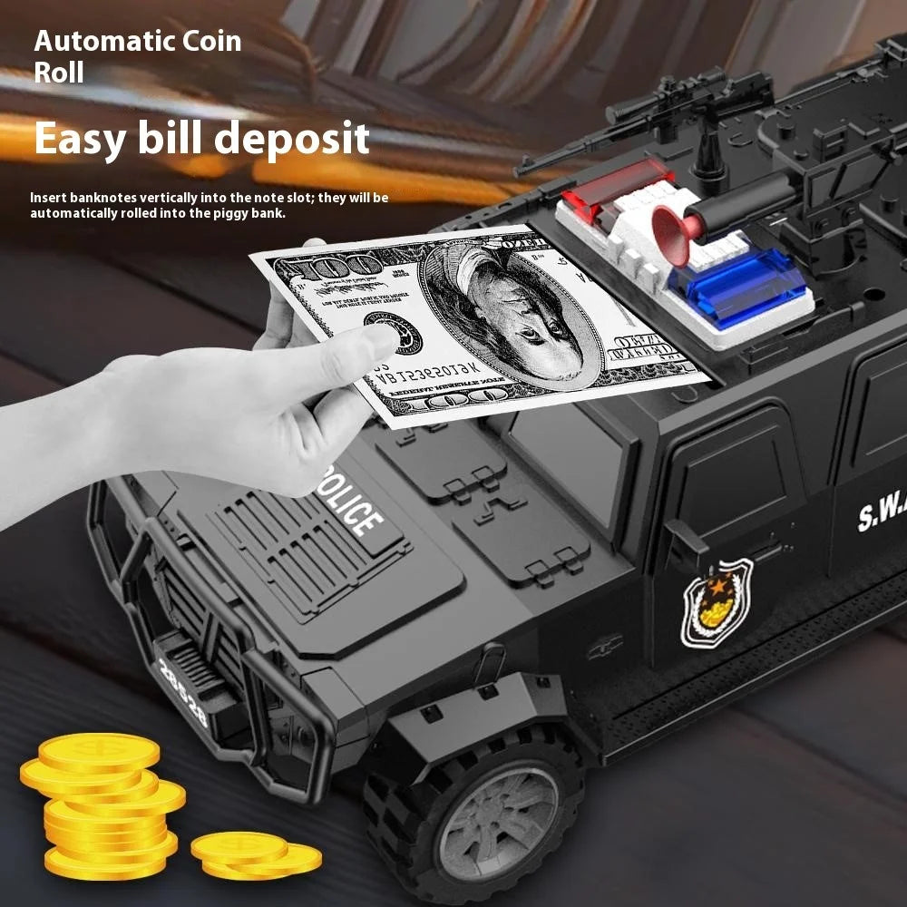 QY29528E Kids Electric Money Bank Armored Truck Automatic Bill Rolling Savings Box Creative Vehicle Toy for Boys - Green - 7